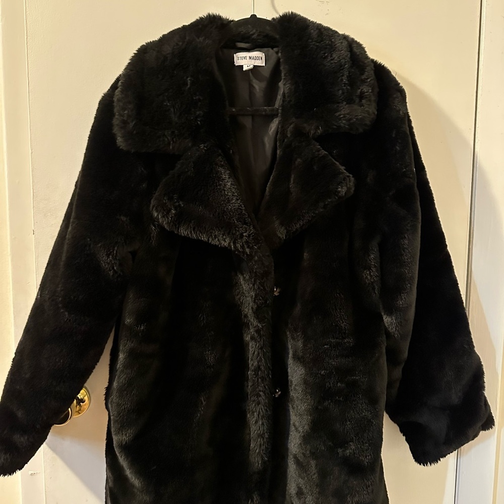 Steve Madden Plush Black Faux Fur Jacket